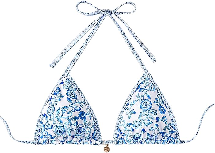 Floral Triangle Bikini Top – Halter Tie Back Swimwear Top