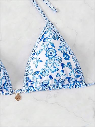 Floral Triangle Bikini Top – Halter Tie Back Swimwear Top