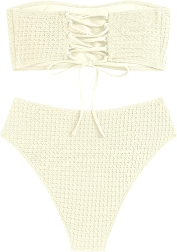 High Cut Bandeau Bikini Set – Strapless Solid Color 2 Piece Swimsuit