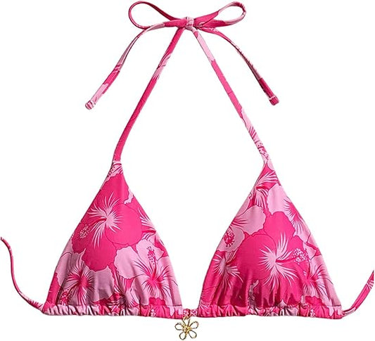 Floral Triangle Bikini Top – Halter String Swimwear for Women