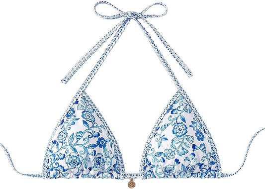 Floral Triangle Bikini Top – Halter Tie Back Swimwear Top