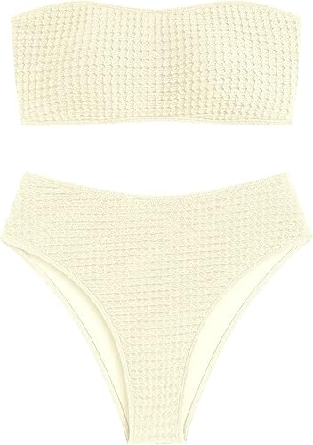 High Cut Bandeau Bikini Set – Strapless Solid Color 2 Piece Swimsuit