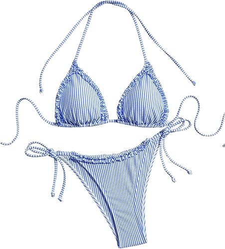 Striped Halter Triangle Bikini Set – Cute Cheeky 2 Piece Swimwear