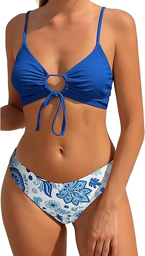 High Waisted Cut Out Bikini Set – Tie Front Crisscross Halter Two Piece Swimsuit