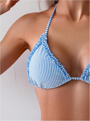 Striped Halter Triangle Bikini Set – Cute Cheeky 2 Piece Swimwear