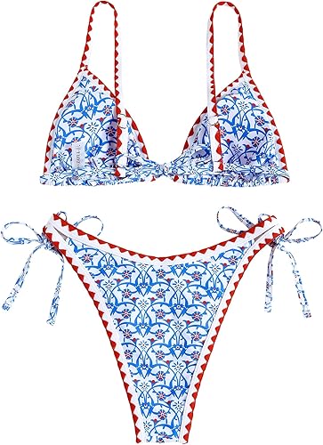 Boho Floral String Bikini – High Cut Thong Swimsuit Two Piece Set