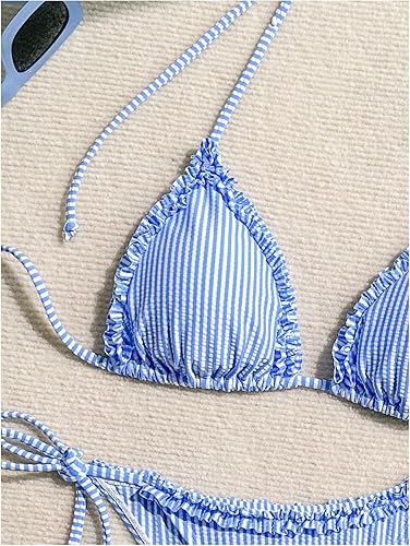 Striped Halter Triangle Bikini Set – Cute Cheeky 2 Piece Swimwear