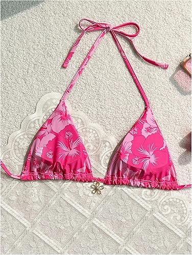 Floral Triangle Bikini Top – Halter String Swimwear for Women