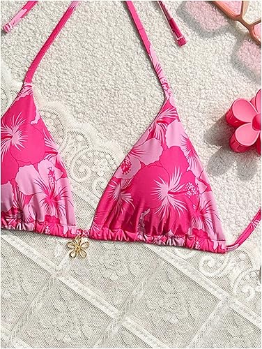 Floral Triangle Bikini Top – Halter String Swimwear for Women
